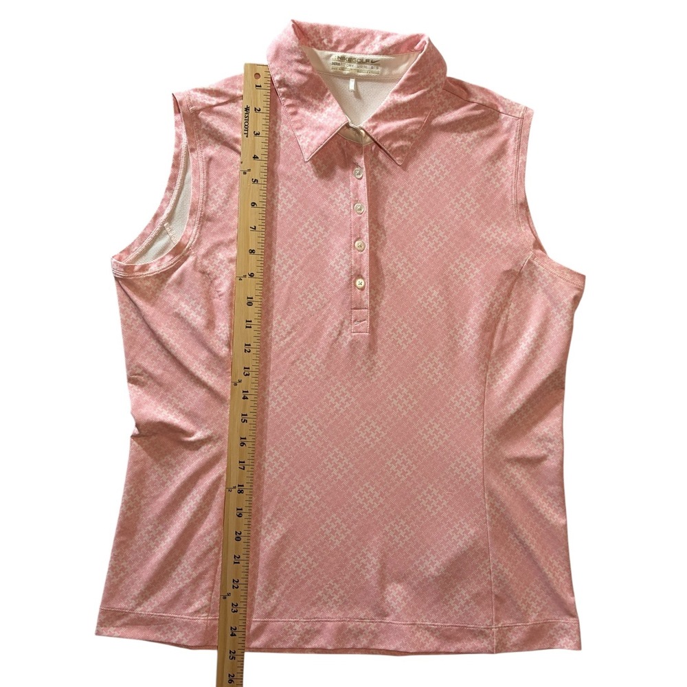 Nike Golf Womens Pink Houndstooth Sleeveless Polo Shirt Fit Dry Large 12-14 - Picture 6 of 8
